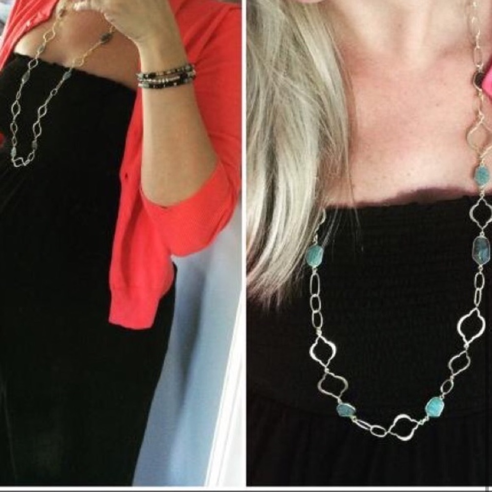 Stella & Dot | SILVER Artisan Labradorite+Aqua Amazonite Arabesque LinkN… - Picture 7 of 12